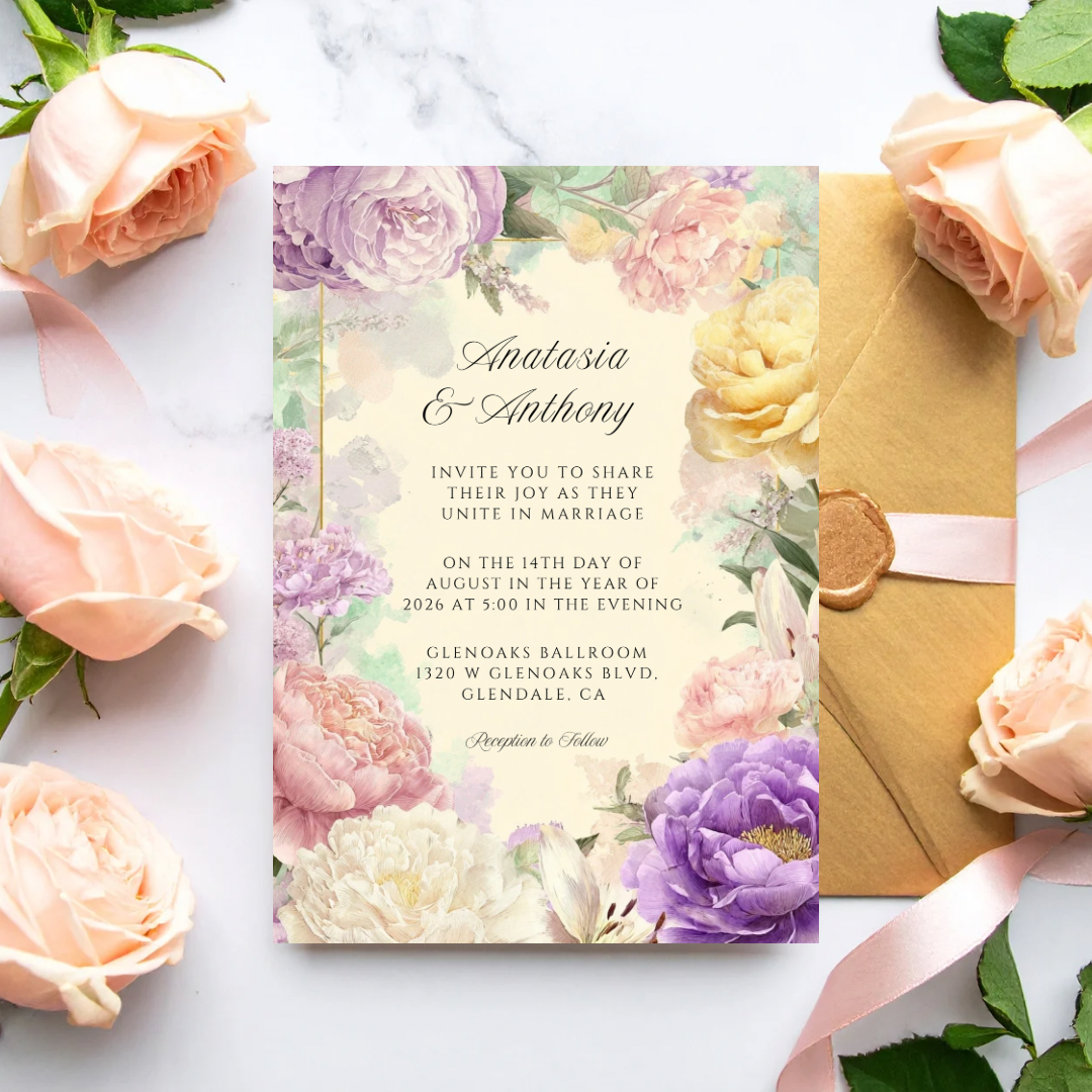 Romantic Floral Wedding Invitation Template | Editable Canva Wedding Invite | Pastel Garden Wedding Printable