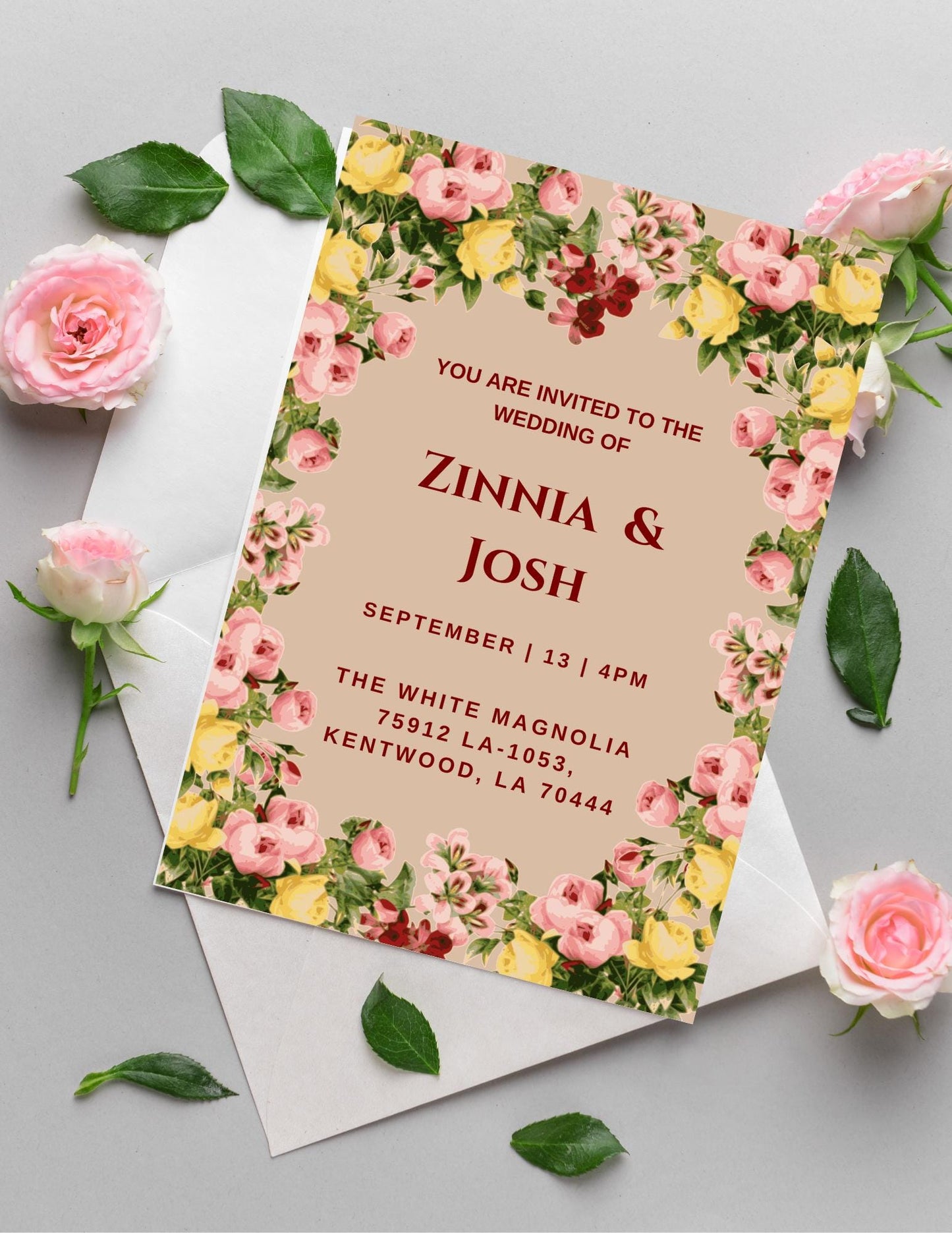 Vintage Floral Wedding Invitation Template | Garden Wedding Canva Invite