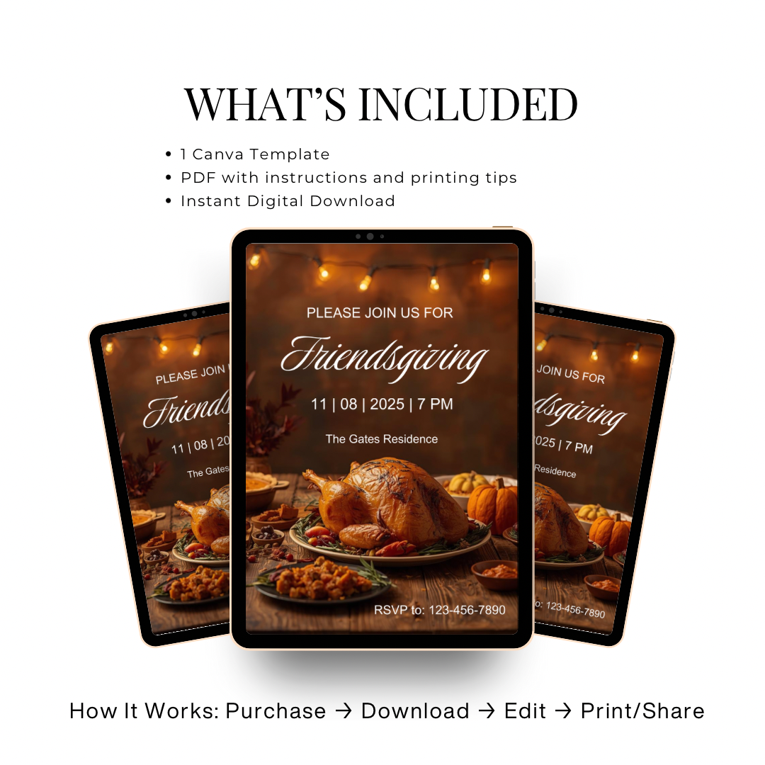Friendsgiving Invitation Template | Thanksgiving Dinner Party Invite | Fall Gathering Editable Canva Template