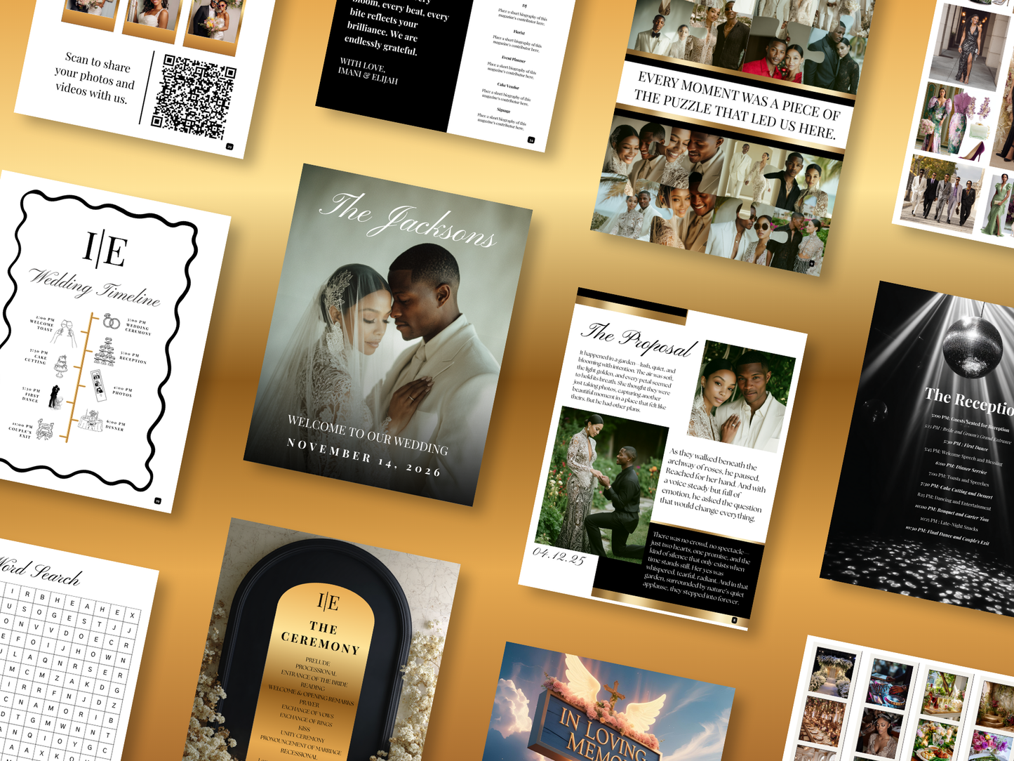 Wedding Program Template | Magazine Style Ceremony Program | Editable & Printable Wedding Magazine with Photo Collage Options