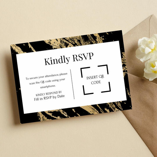 Black and Gold Marble Wedding Invitation and RSVP Cards Template