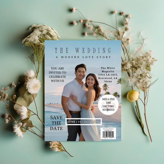 Magazine Style Wedding Invitation Template | Editorial Canva Photo Design