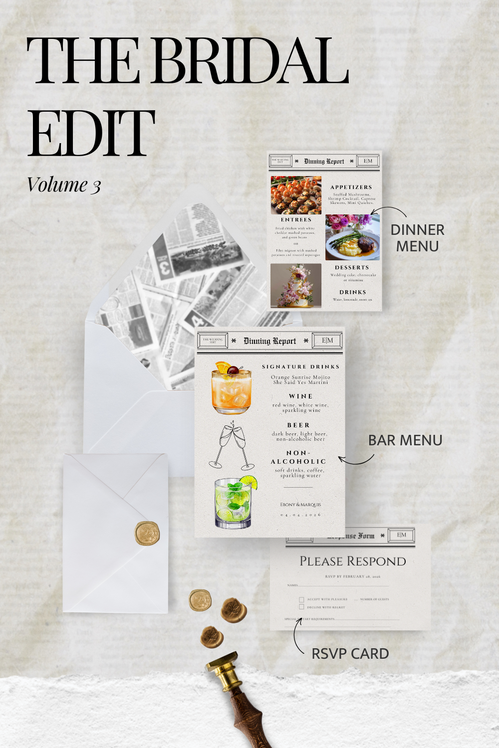 Wedding Invitation Suite Template | The Bridal Edit Volume 3 | Newspaper Wedding Stationery Set