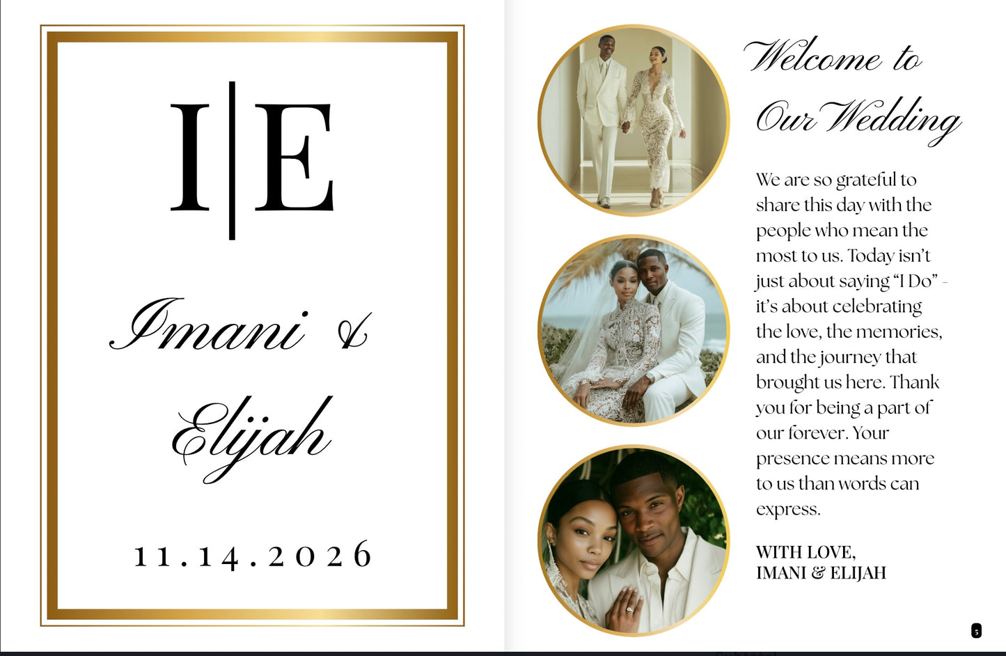 Wedding Program Template | Magazine Style Ceremony Program | Editable & Printable Wedding Magazine with Photo Collage Options