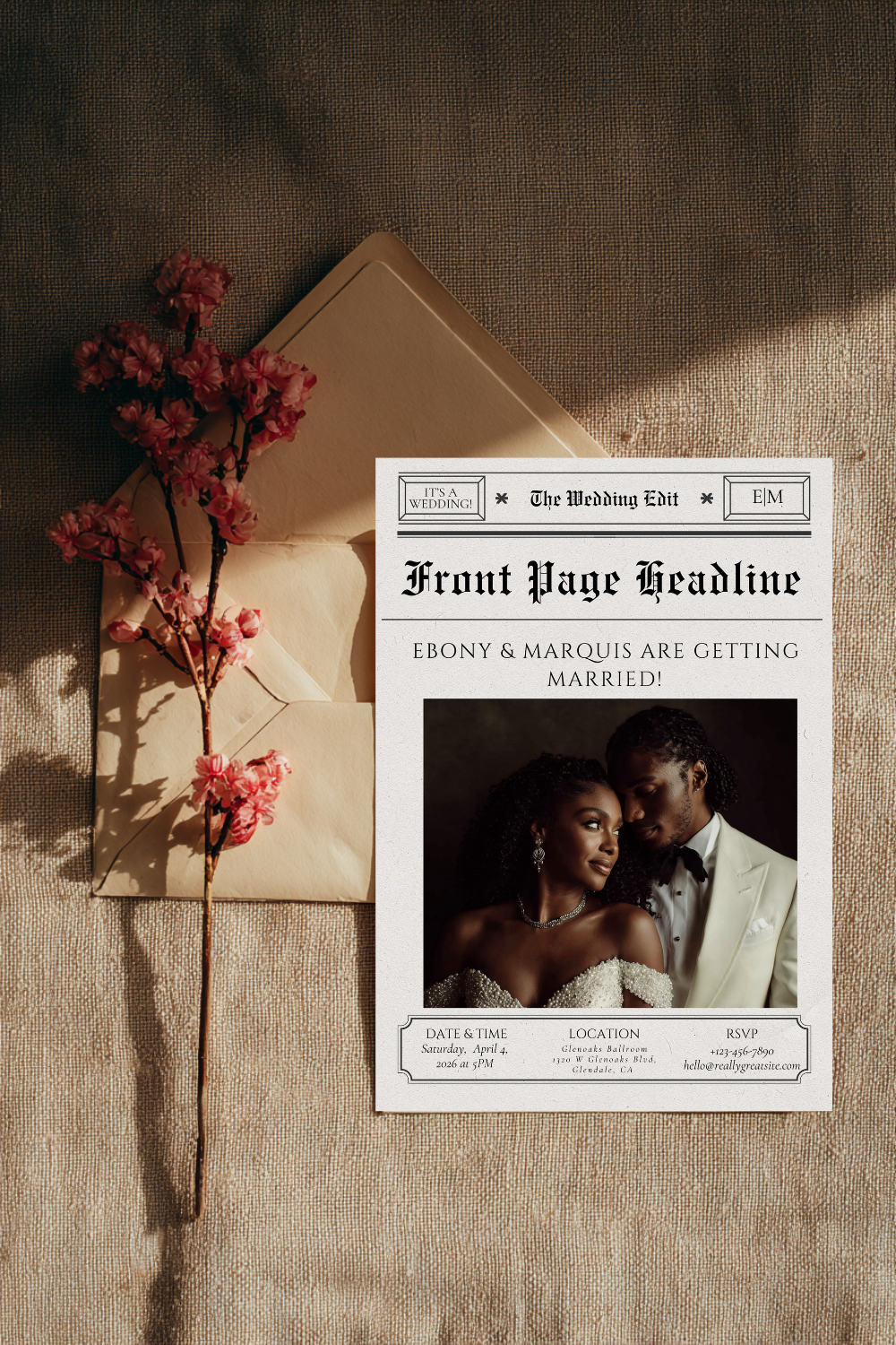 Wedding Invitation Suite Template | The Bridal Edit Volume 3 | Newspaper Wedding Stationery Set