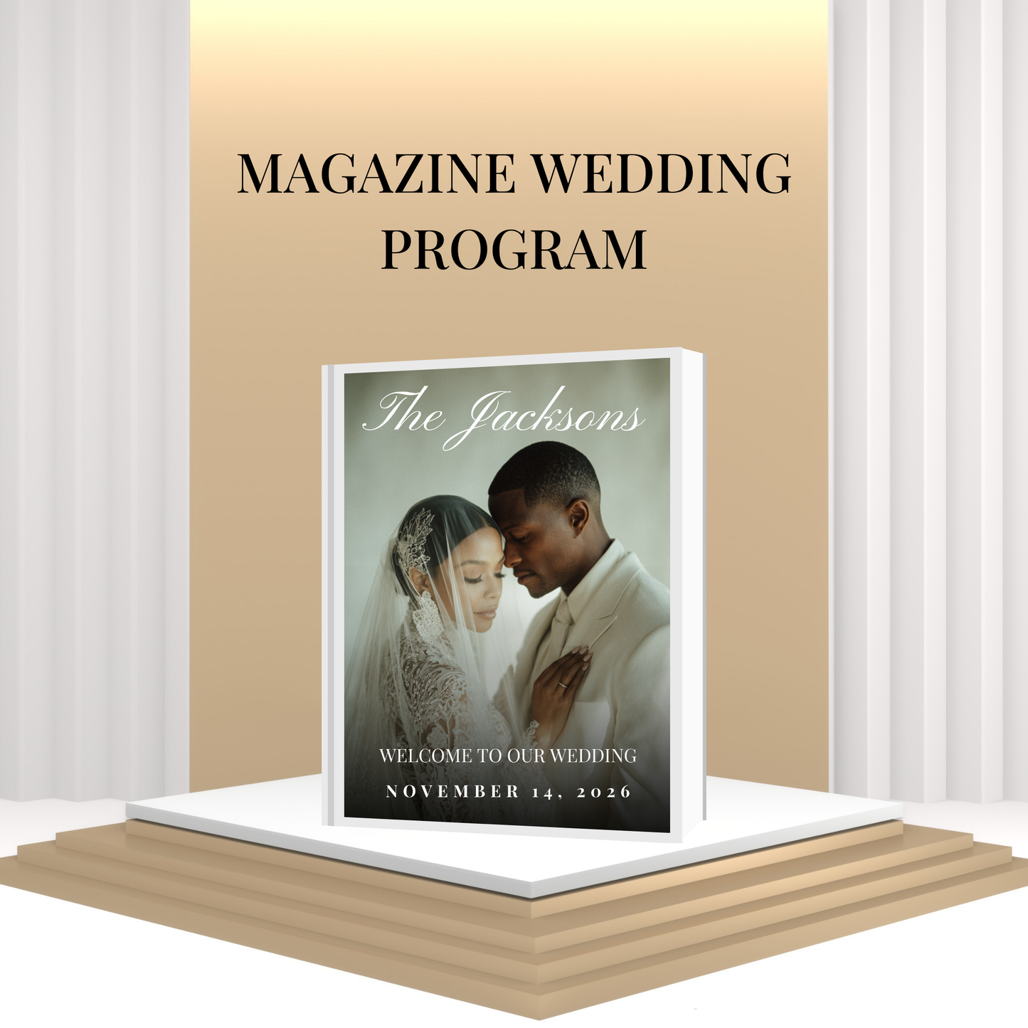 Wedding Program Template | Magazine Style Ceremony Program | Editable & Printable Wedding Magazine with Photo Collage Options