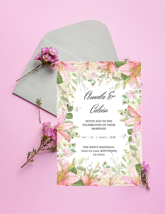 Garden Wedding Invitation Template | Blush & Greenery Canva Invite