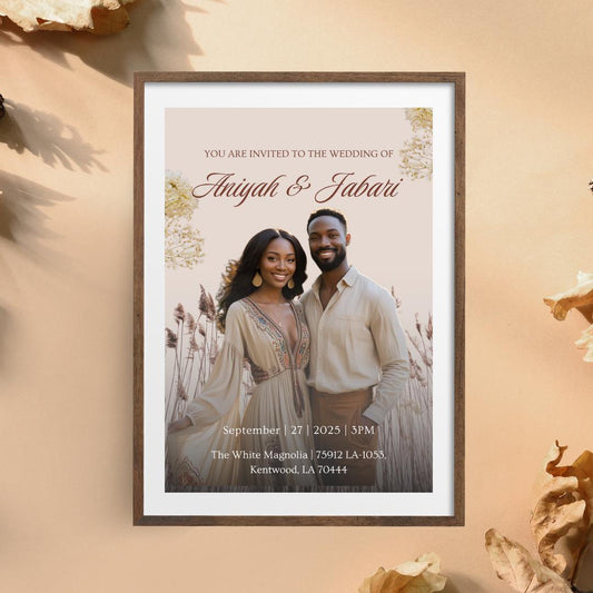Boho Wedding Invitation Template | Neutral Field Canva Photo Design