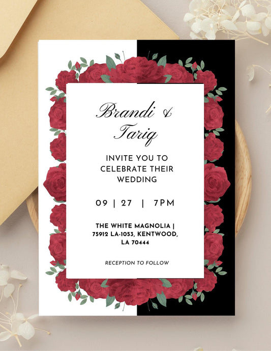 Romantic Red Rose Wedding Invitation Template | Canva Floral Design