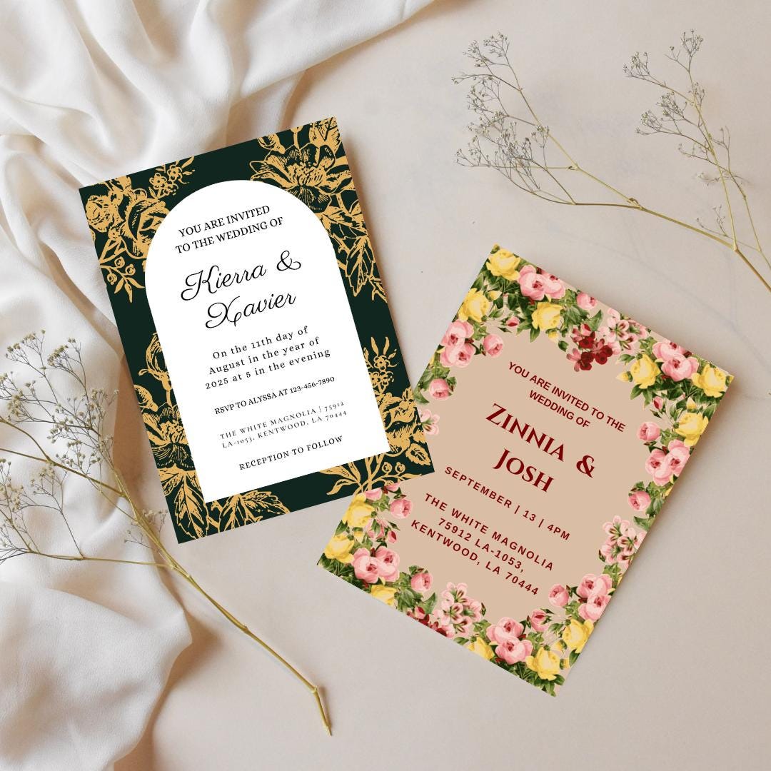 18 Editable Wedding Invitation Templates | Canva Wedding Invite Bundle | Printable DIY Wedding Suite | Modern, Floral, Vintage & Glam Themes