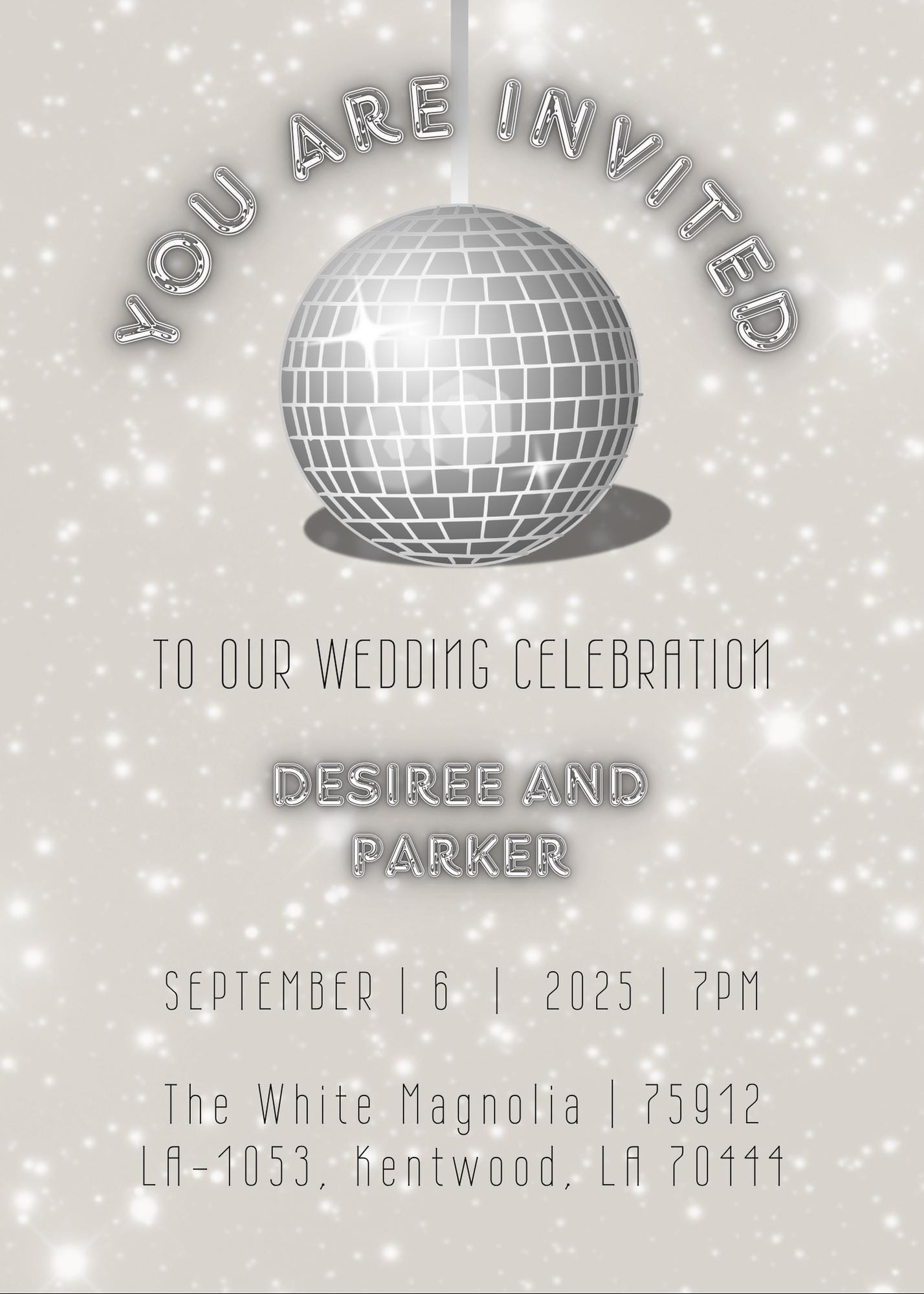 Disco Ball Wedding Celebration Invite | Retro Silver Canva Template