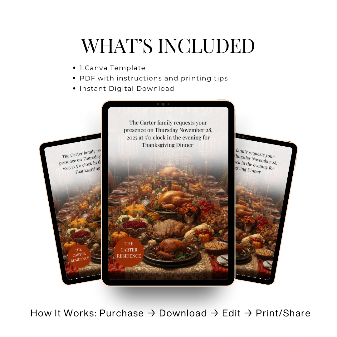 Thanksgiving Invitation Canva Template | Editable Invite | Canva Thanksgiving Invitation