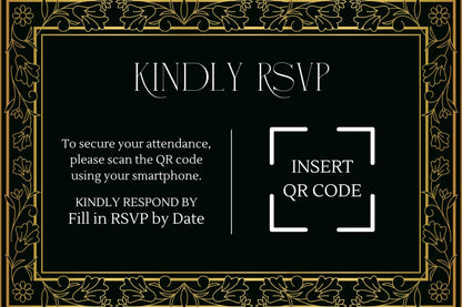 Black & Gold Wedding Invitation and RSVP Cards Template | Luxe Formal Canva Invite