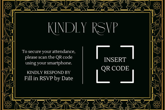 Black & Gold Wedding Invitation and RSVP Cards Template | Luxe Formal Canva Invite
