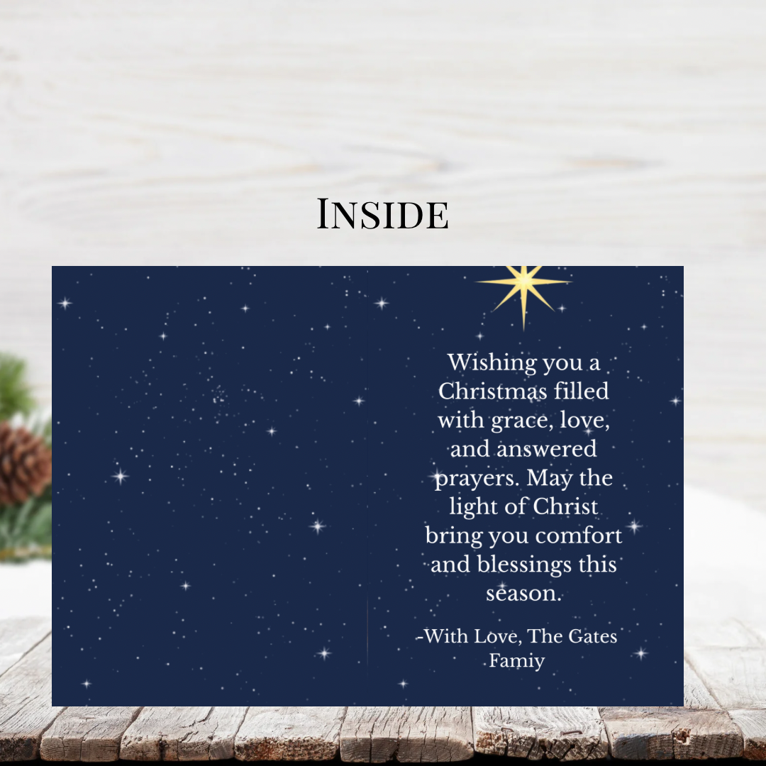 Christian Christmas Card Isaiah 9:6 | Blue & Gold Scripture Christmas Card | Editable Canva Template | Printable Religious Holiday Card