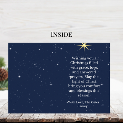 Christian Christmas Card Isaiah 9:6 | Blue & Gold Scripture Christmas Card | Editable Canva Template | Printable Religious Holiday Card