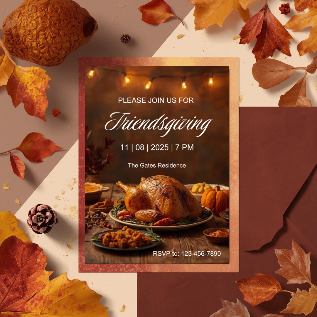 Friendsgiving Invitation Template | Thanksgiving Dinner Party Invite | Fall Gathering Editable Canva Template