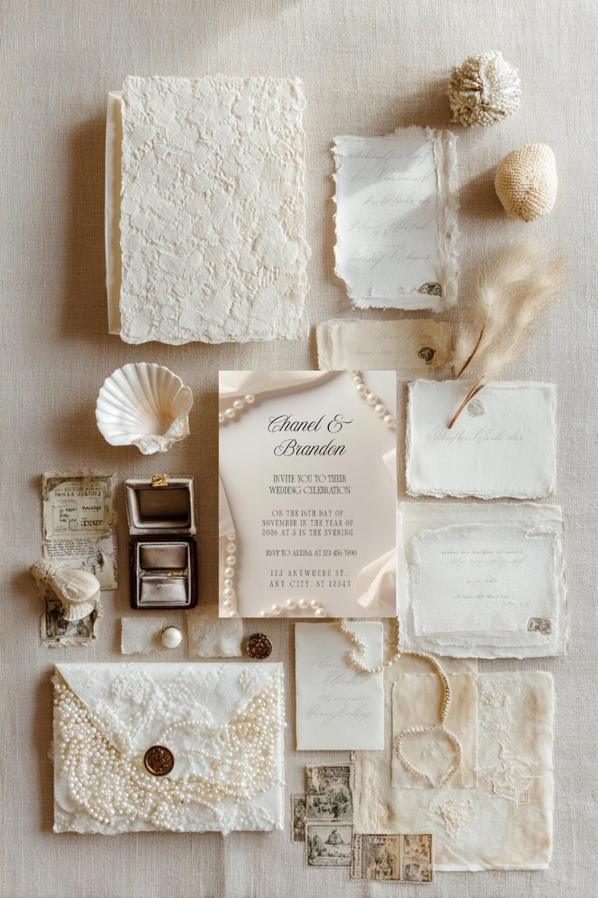 Pearl Wedding Invitation Collection | Luxury Bridal Invitation Collection | 8 Editable Templates