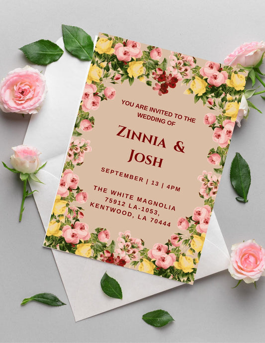 Vintage Floral Wedding Invitation Template | Garden Wedding Canva Invite