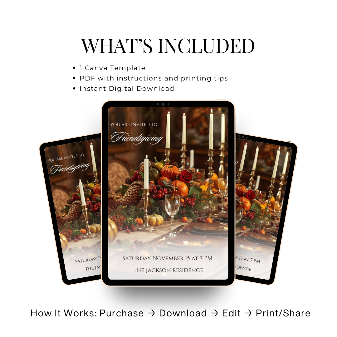 Friendsgiving Invite Template| 
Thanksgiving Invitation | Autumn Dinner Editable Template in Canva