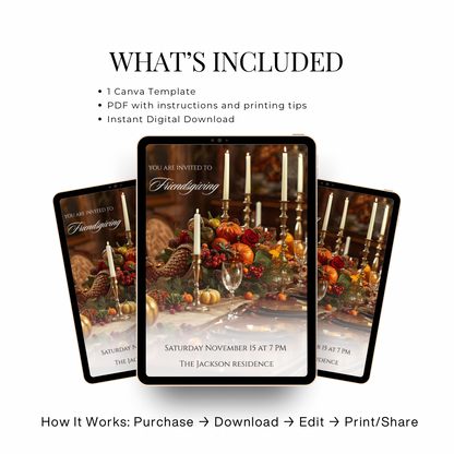 Friendsgiving Invite Template| 
Thanksgiving Invitation | Autumn Dinner Editable Template in Canva