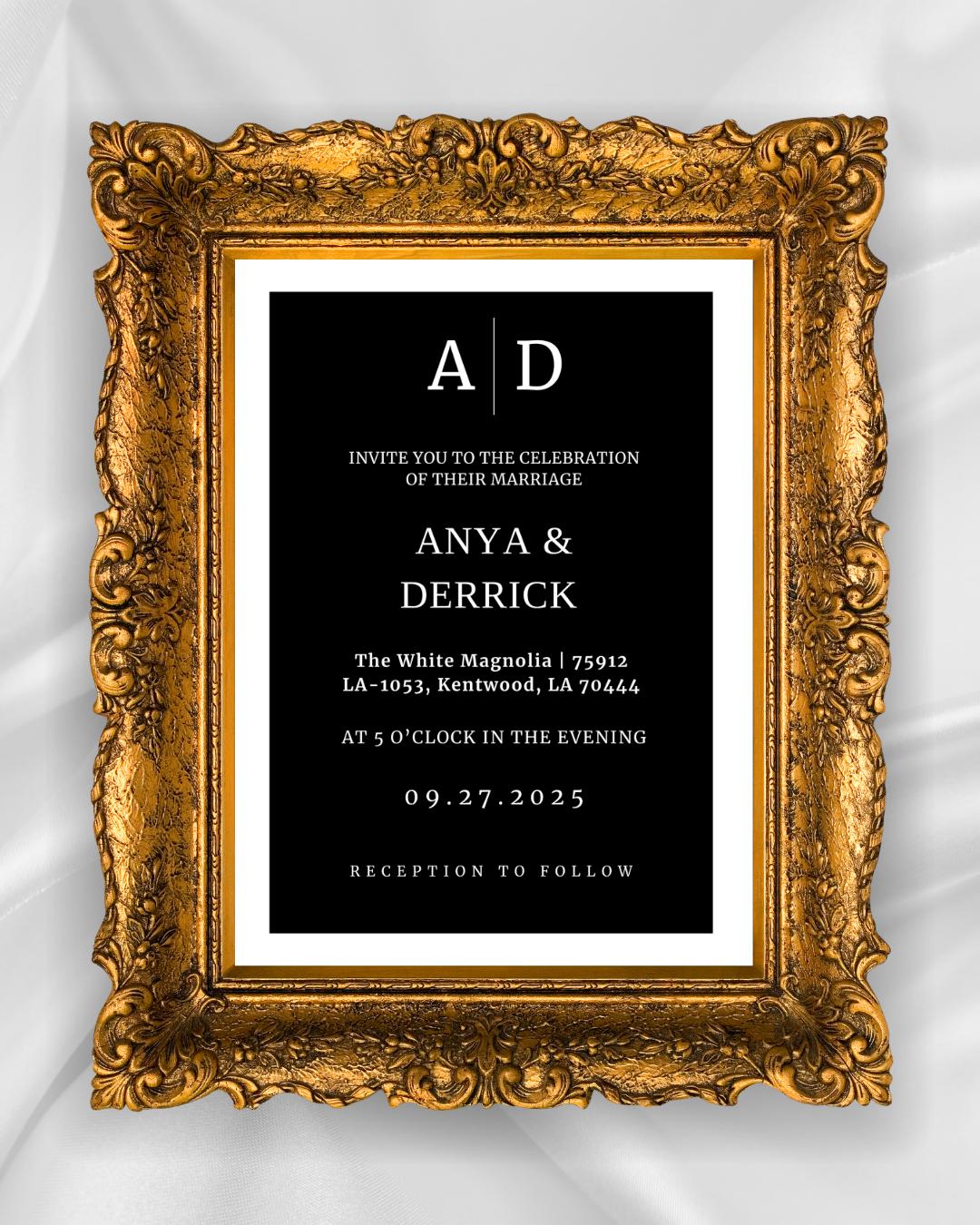 Minimalist Black & White Wedding Invitation | Modern Canva Template