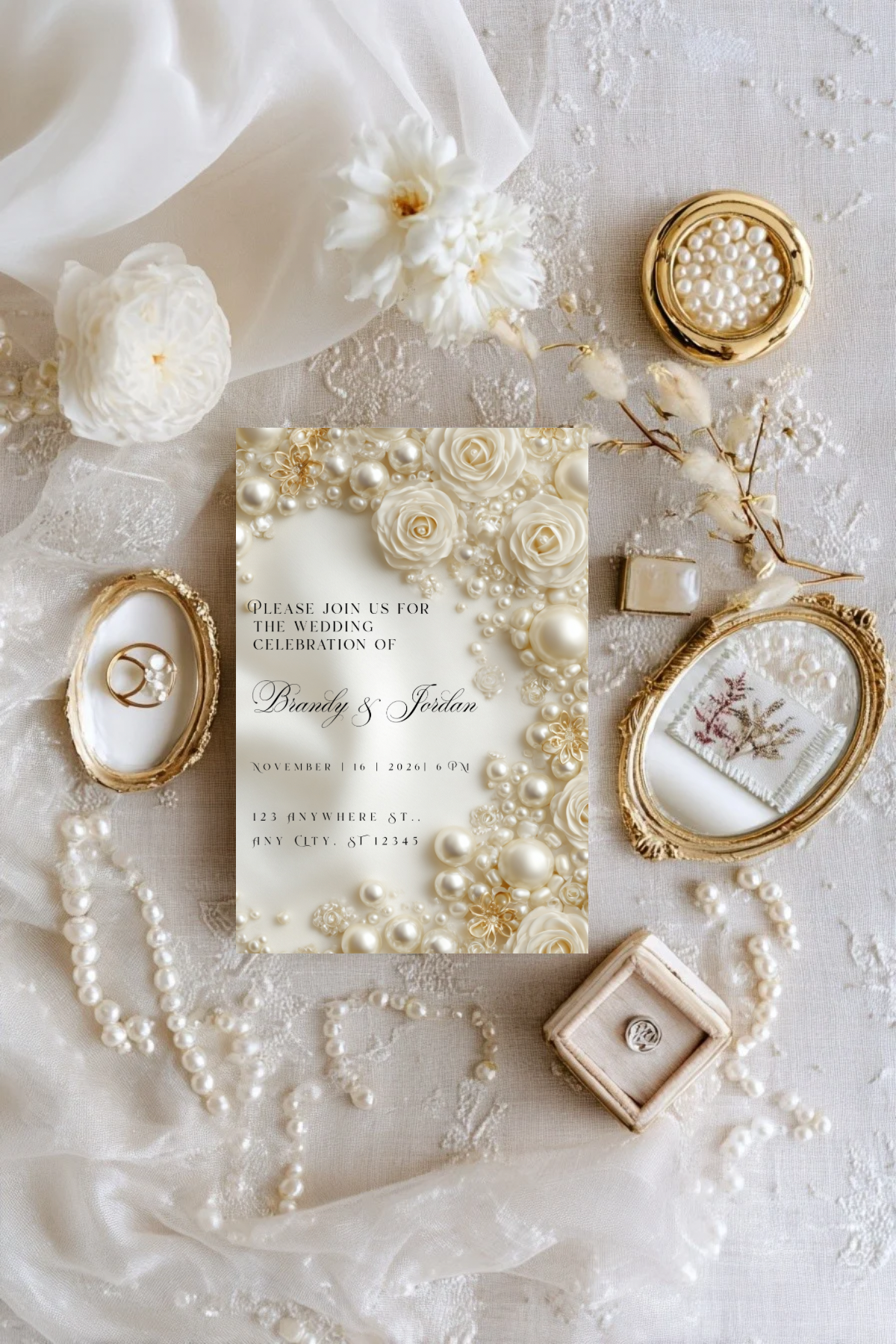 Pearl Wedding Invitation Collection | Luxury Bridal Invitation Collection | 8 Editable Templates