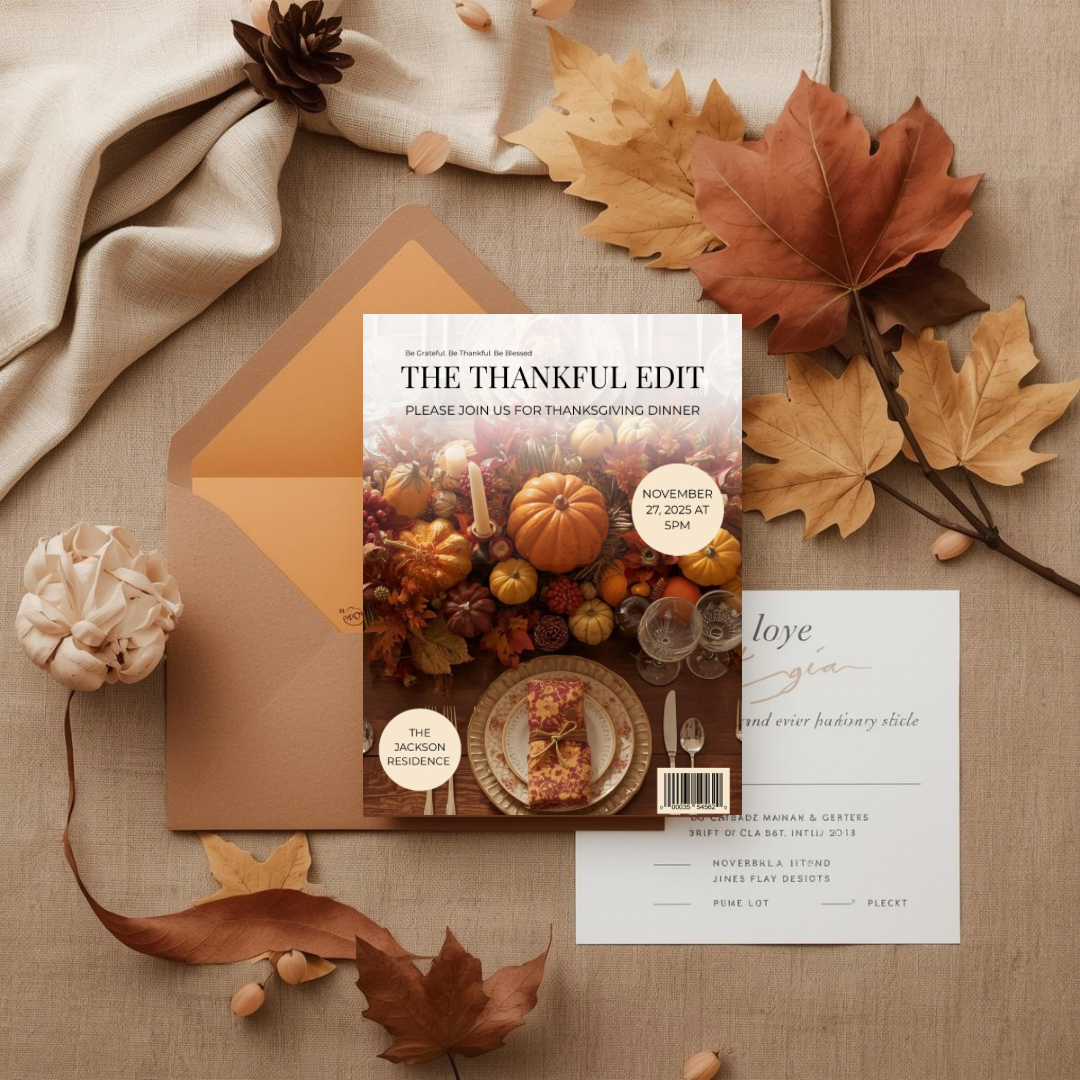 The Thankful Edit | Magazine Style Thanksgiving Invitation Template