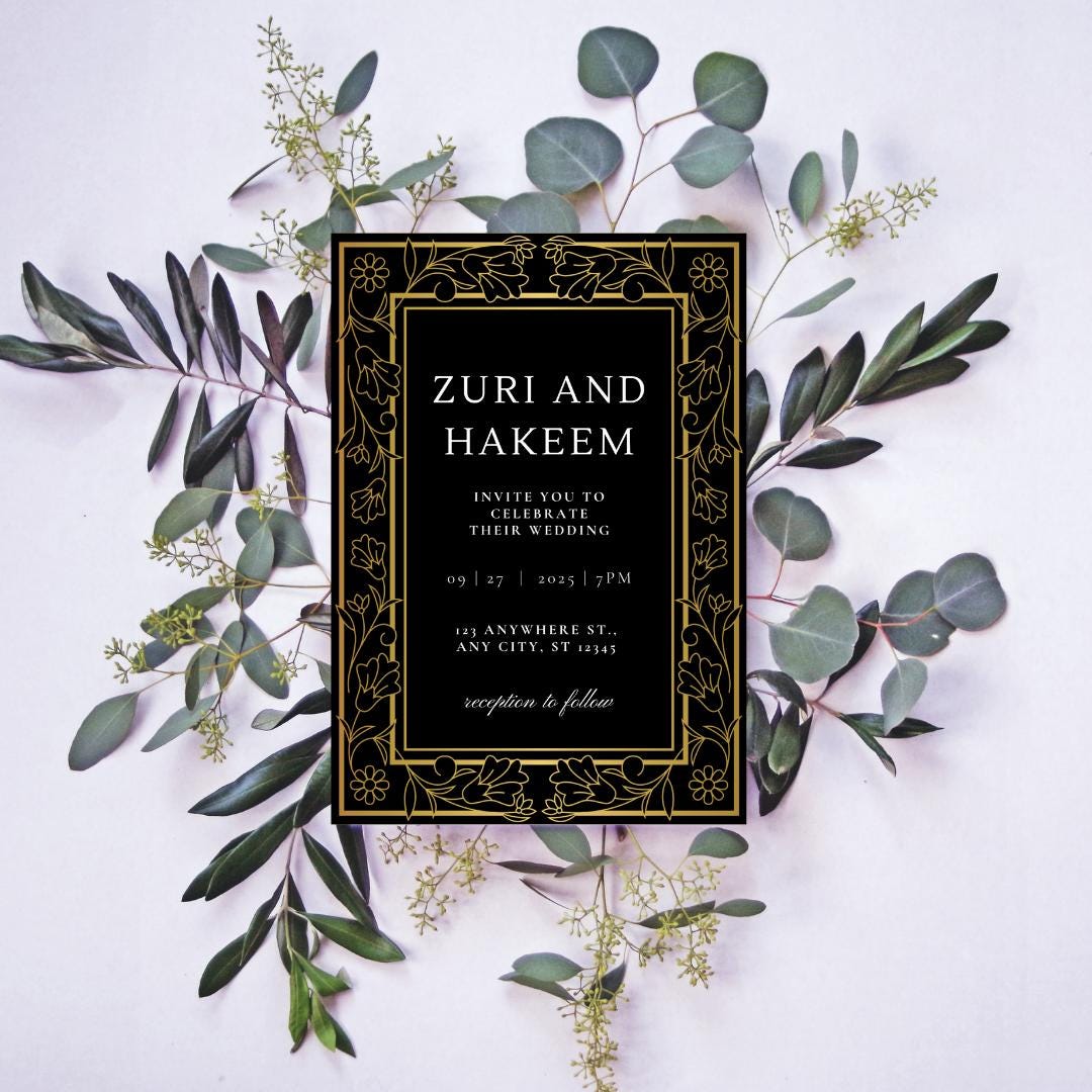 Black & Gold Wedding Invitation and RSVP Cards Template | Luxe Formal Canva Invite