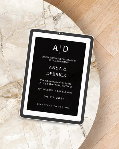 Minimalist Black & White Wedding Invitation | Modern Canva Template