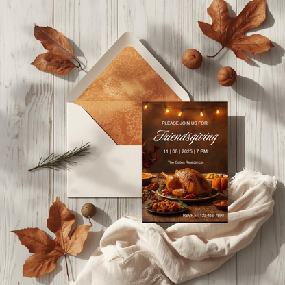 Friendsgiving Invitation Template | Thanksgiving Dinner Party Invite | Fall Gathering Editable Canva Template