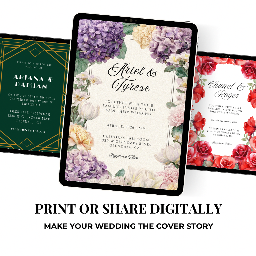 Purple & Yellow Floral Wedding Invitation Template | Printable Canva Design | Elegant Cream Invite