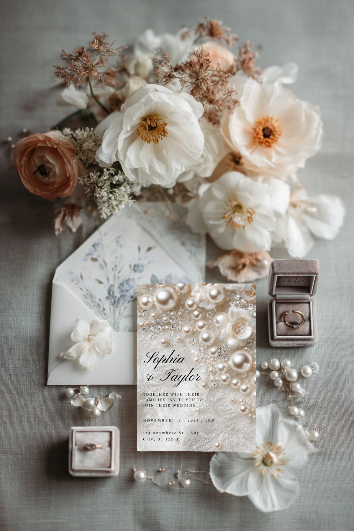 Pearl Wedding Invitation Collection | Luxury Bridal Invitation Collection | 8 Editable Templates