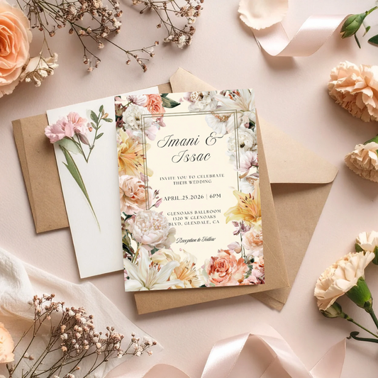 Pastel Floral Wedding Invitation Template | Elegant Printable Canva Design | Soft Garden Invite