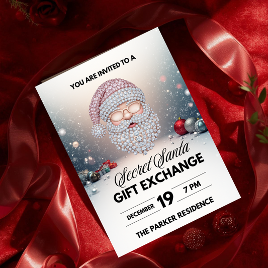 Glam Secret Santa Invitation | Pink Rhinestone Santa Holiday Party Invite | Editable Canva Template | Christmas Gift Exchange Invitation