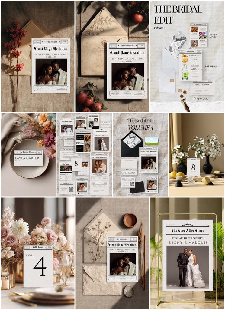 Wedding Invitation Suite Template | The Bridal Edit Volume 3 | Newspaper Wedding Stationery Set