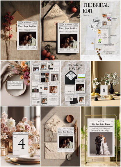 Wedding Invitation Suite Template | The Bridal Edit Volume 3 | Newspaper Wedding Stationery Set
