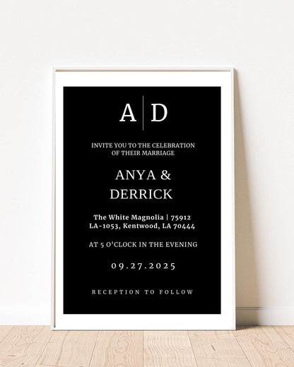 Minimalist Black & White Wedding Invitation | Modern Canva Template
