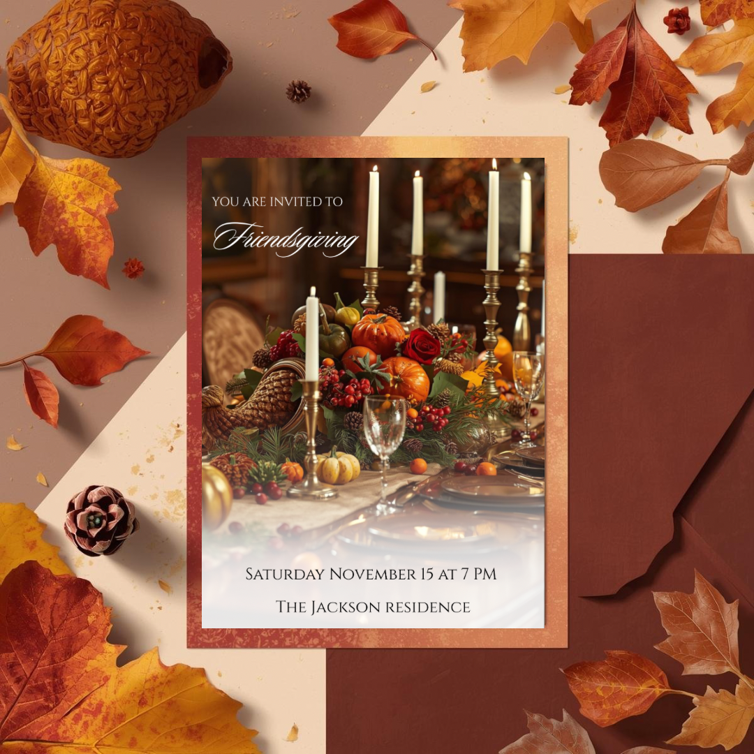 Friendsgiving Invite Template| 
Thanksgiving Invitation | Autumn Dinner Editable Template in Canva