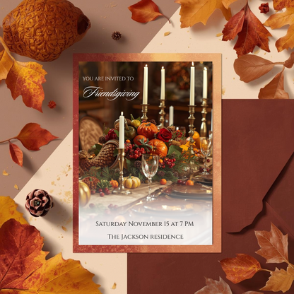 Friendsgiving Invite Template| 
Thanksgiving Invitation | Autumn Dinner Editable Template in Canva
