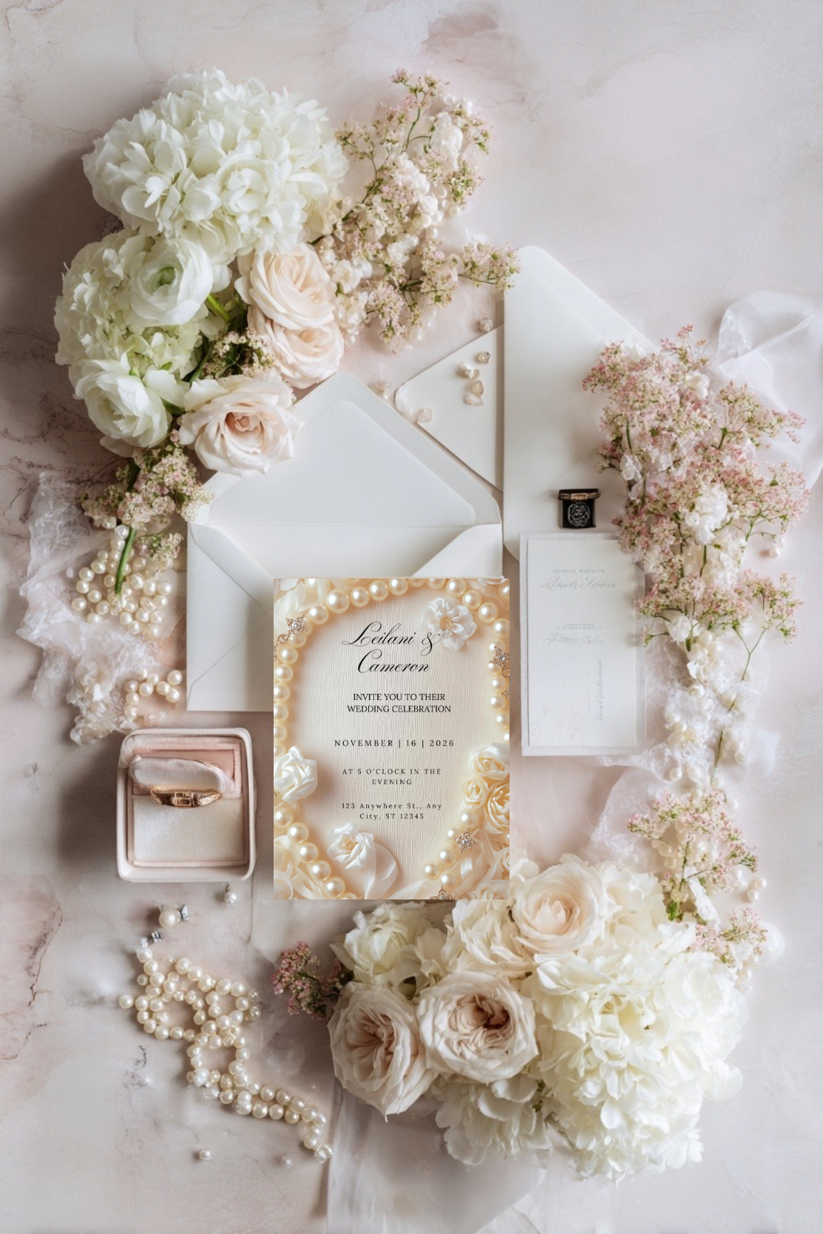 Pearl Wedding Invitation Collection | Luxury Bridal Invitation Collection | 8 Editable Templates