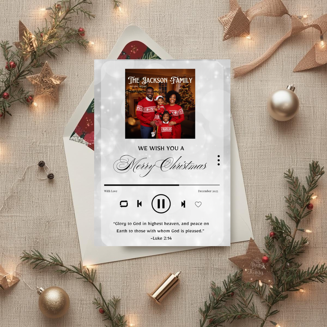 Music Player Christmas Card | Editable Canva Template