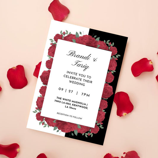 Romantic Red Rose Wedding Invitation Template | Canva Floral Design
