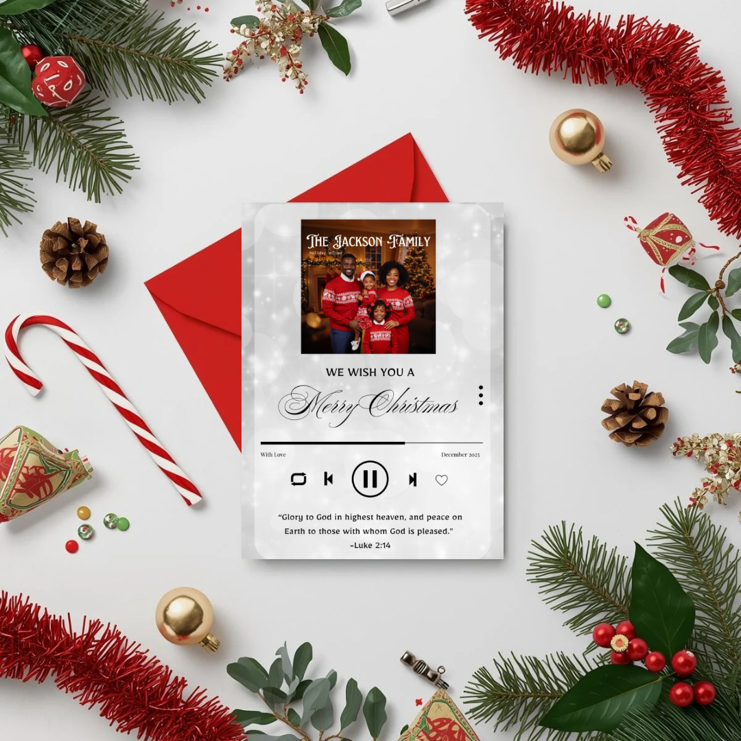 Music Player Christmas Card | Editable Canva Template
