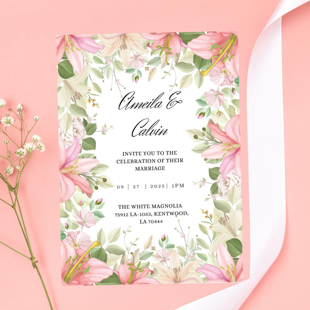 Garden Wedding Invitation Template | Blush & Greenery Canva Invite