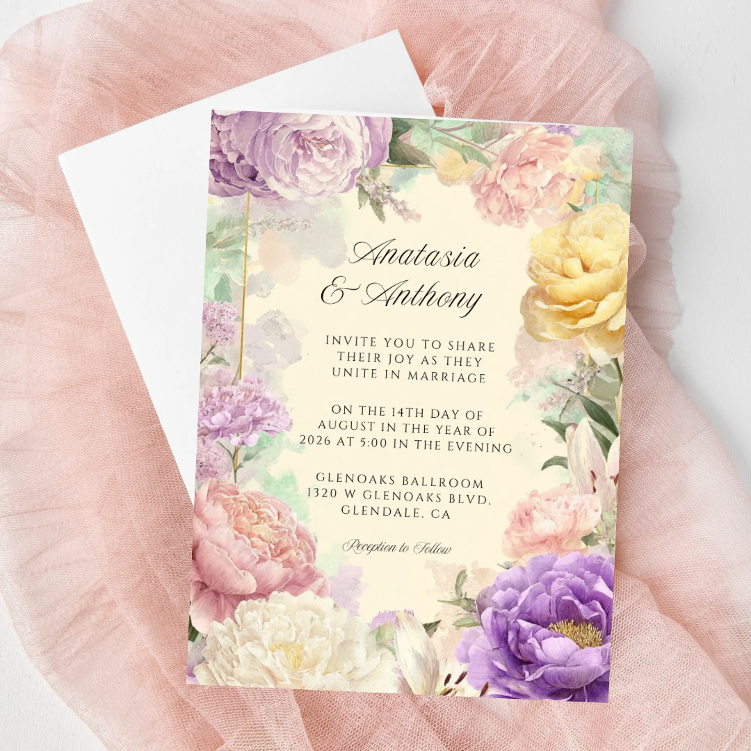 Romantic Floral Wedding Invitation Template | Editable Canva Wedding Invite | Pastel Garden Wedding Printable