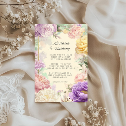 Romantic Floral Wedding Invitation Template | Editable Canva Wedding Invite | Pastel Garden Wedding Printable