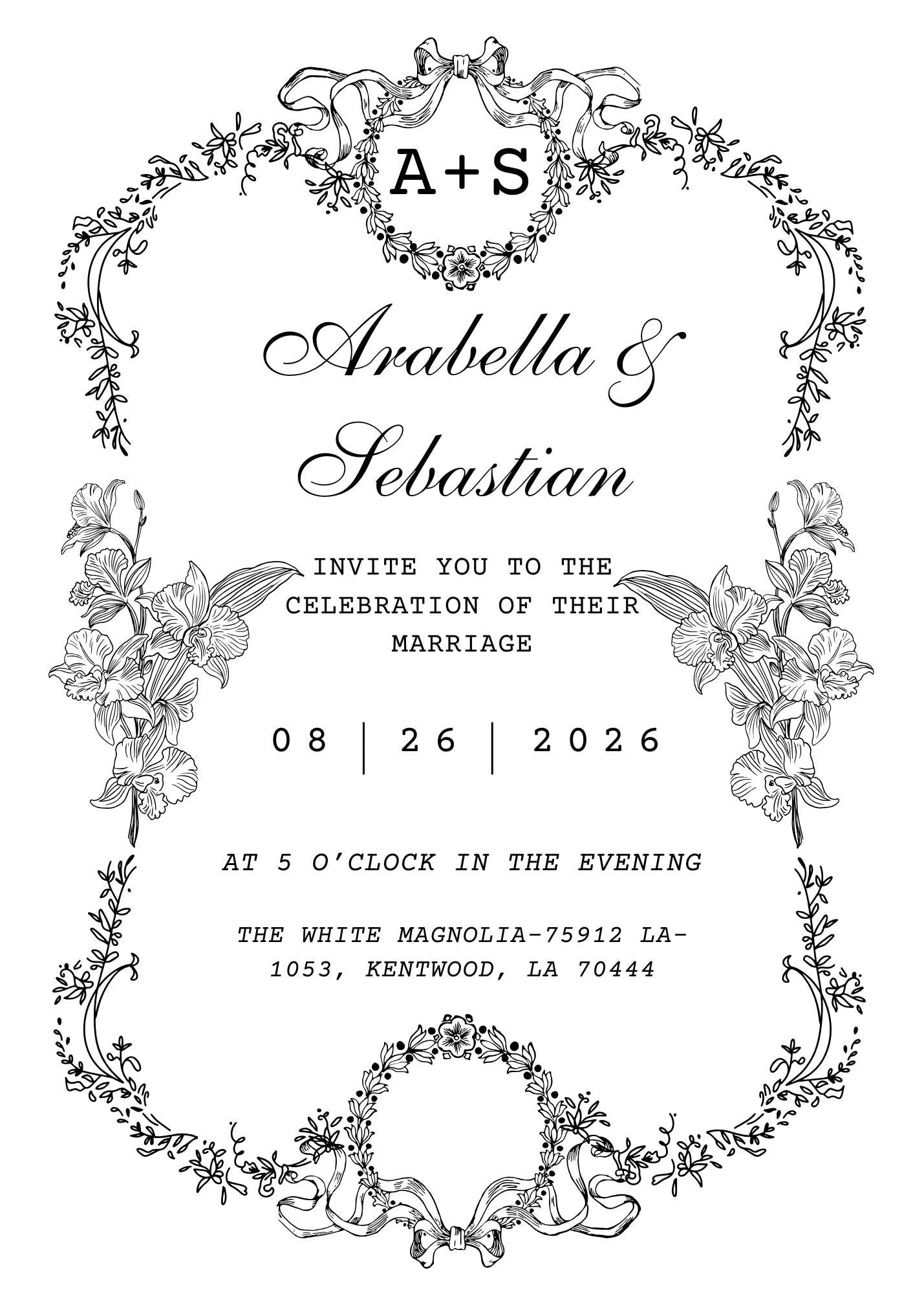 Custom Elegant Wedding Invitation – Personalized Design | Vintage Floral Frame | Print-Ready File + Optional Canva Link