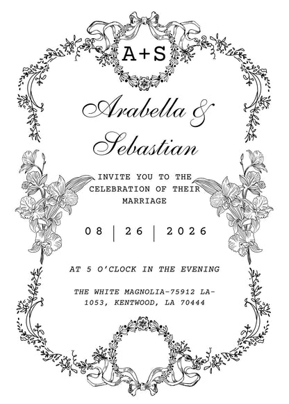 Custom Elegant Wedding Invitation – Personalized Design | Vintage Floral Frame | Print-Ready File + Optional Canva Link