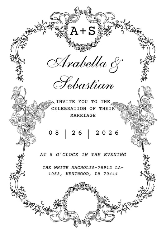 Custom Elegant Wedding Invitation – Personalized Design | Vintage Floral Frame | Print-Ready File + Optional Canva Link
